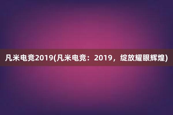 凡米电竞2019(凡米电竞：2019，绽放耀眼辉煌)